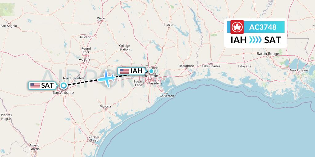 AC3748 Air Canada Flight Map: Houston to San Antonio