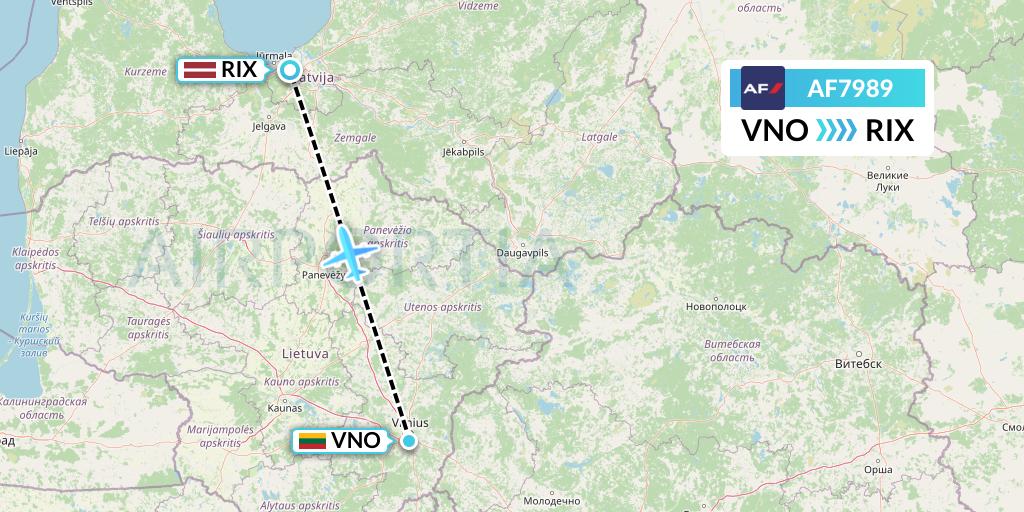 AF7989 Air France Flight Map: Vilnius to Riga