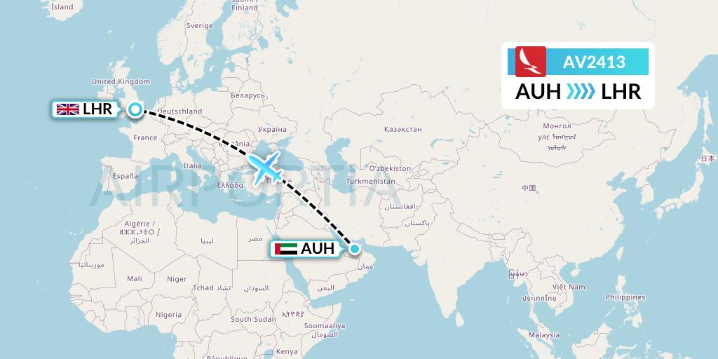 AV2413 Avianca Flight Map: Abu Dhabi to London