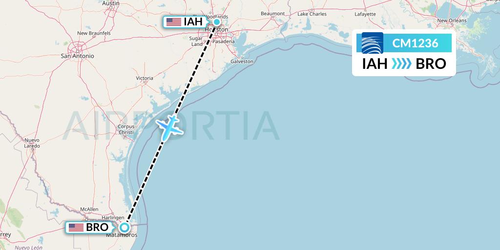 CM1236 Copa Airlines Flight Map: Houston to Brownsville