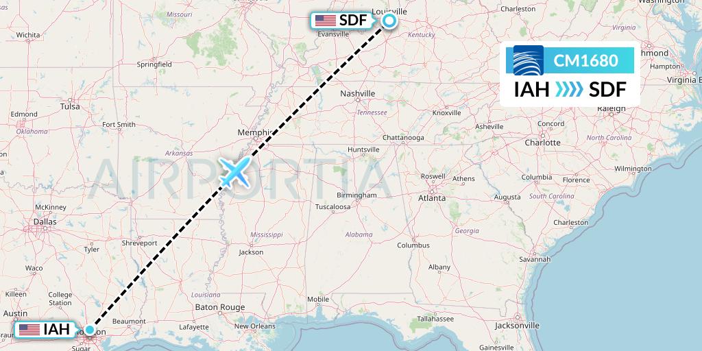 CM1680 Copa Airlines Flight Map: Houston to Louisville