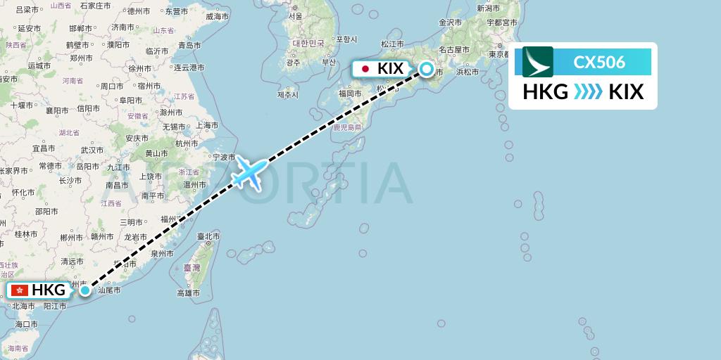 CX506 Cathay Pacific Flight Map: Hong Kong to Osaka