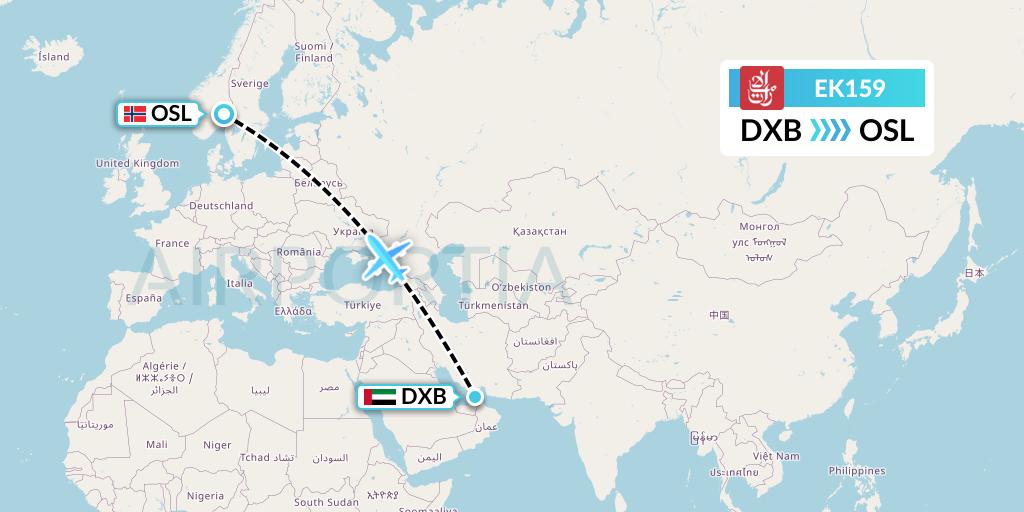 EK159 Emirates Flight Map: Dubai to Oslo