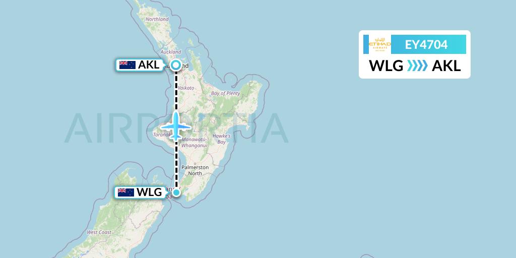 EY4704 Etihad Airways Flight Map: Wellington to Auckland