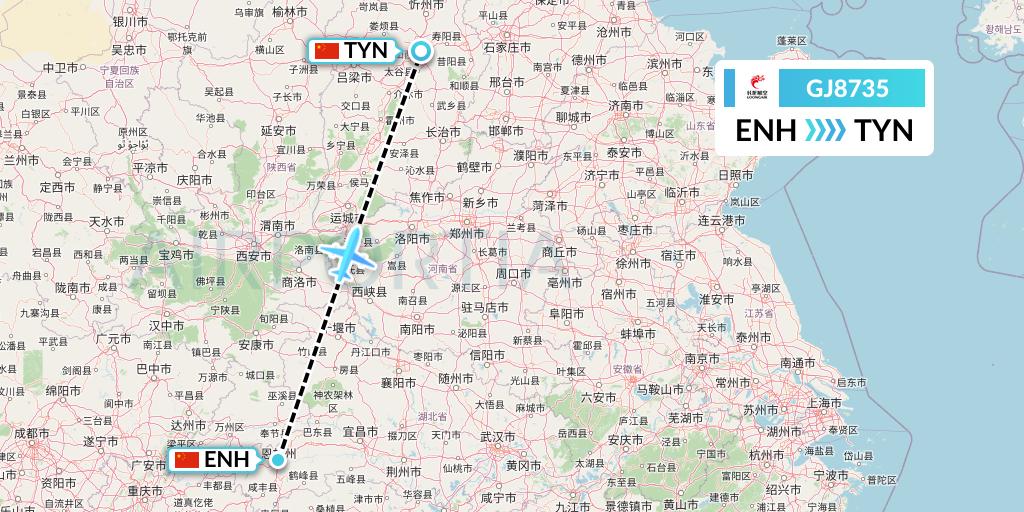 GJ8735 Loong Airlines Flight Map: Enshi to Taiyuan