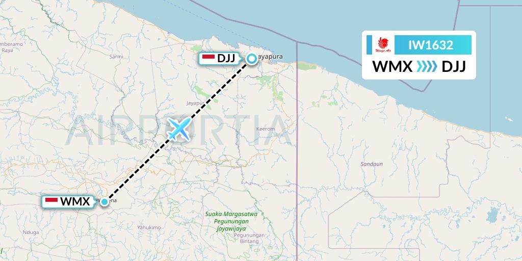 IW1632 Wings Air Flight Map: Wamena to Jayapura