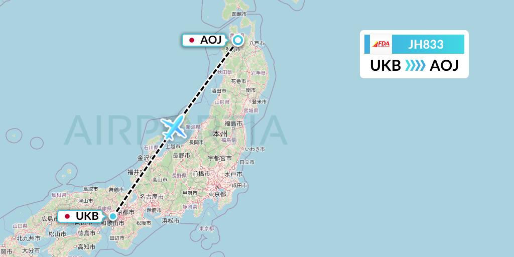 JH833 Fuji Dream Airlines Flight Map: Kobe to Aomori