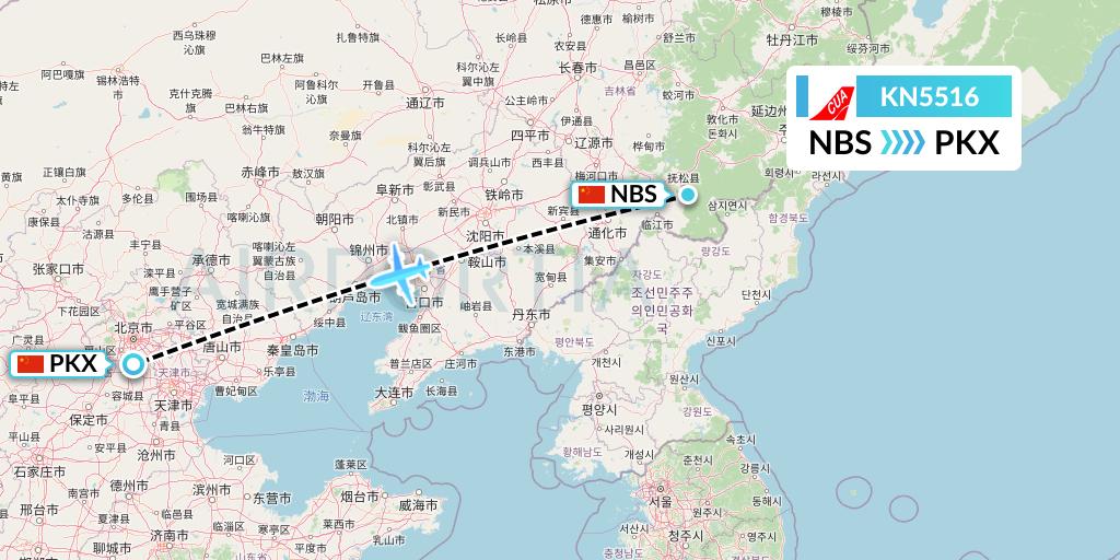 KN5516 China United Airlines Flight Map: Baishan to Beijing