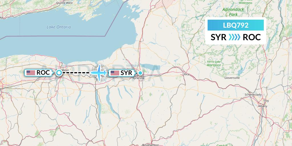 LBQ792 Quest Diagnostics Flight Map: Syracuse to Rochester