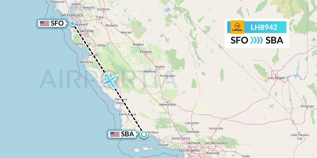 LH8942 Lufthansa Flight Map: San Francisco to Santa Barbara