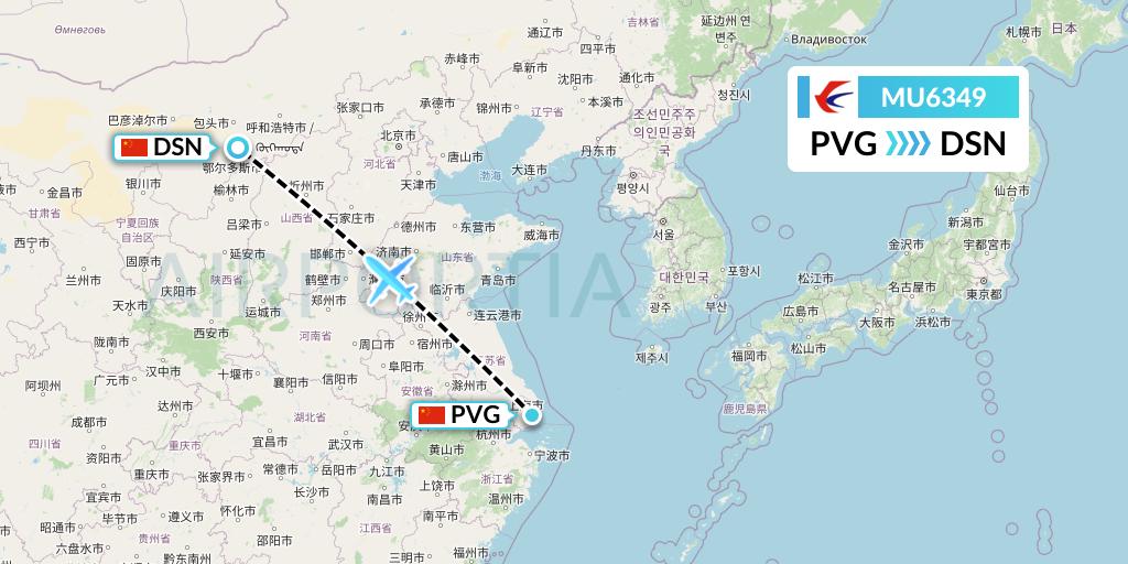 MU6349 China Eastern Airlines Flight Map: Shanghai to Dongsheng