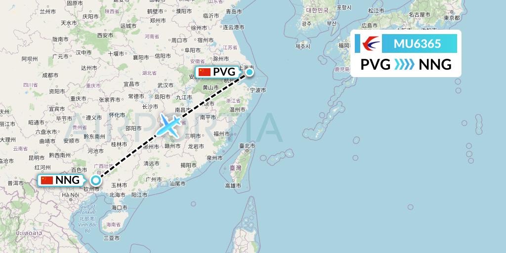 MU6365 China Eastern Airlines Flight Map: Shanghai to Nanning
