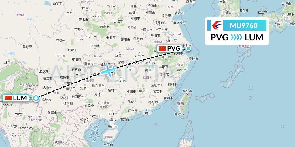 MU9760 China Eastern Airlines Flight Map: Shanghai to Mangshi