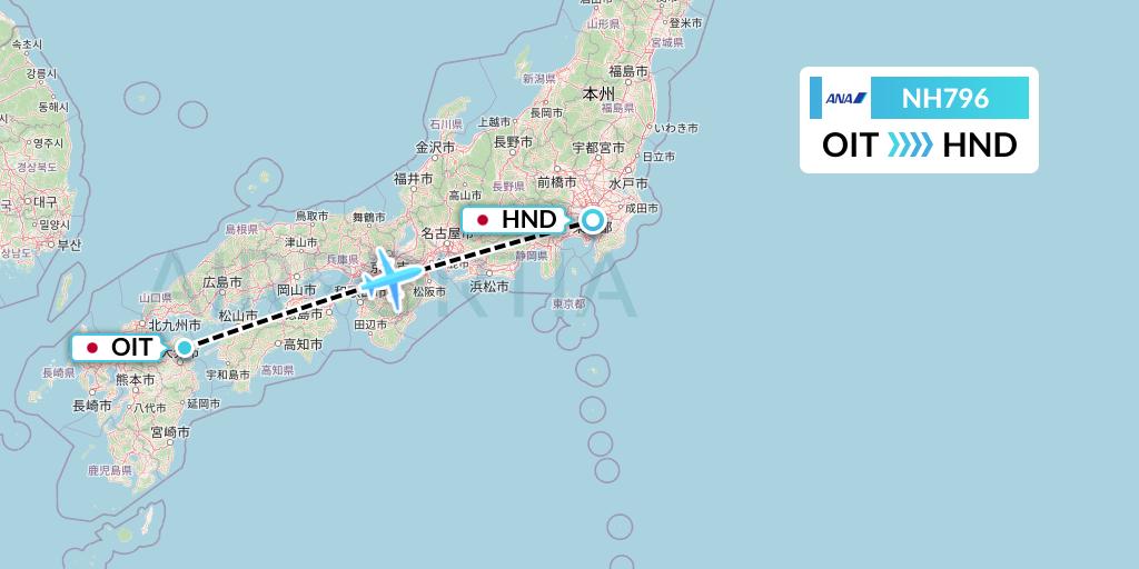 NH796 All Nippon Airways Flight Map: Oita to Tokyo
