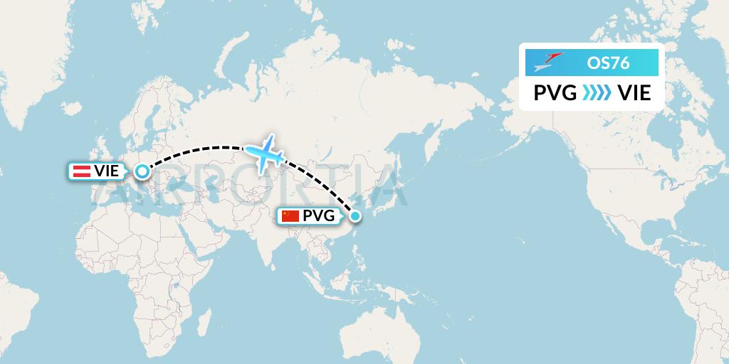 OS76 Austrian Airlines Flight Map: Shanghai to Vienna
