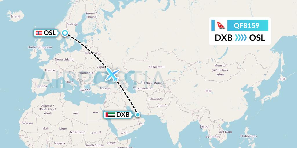 QF8159 Qantas Flight Map: Dubai to Oslo