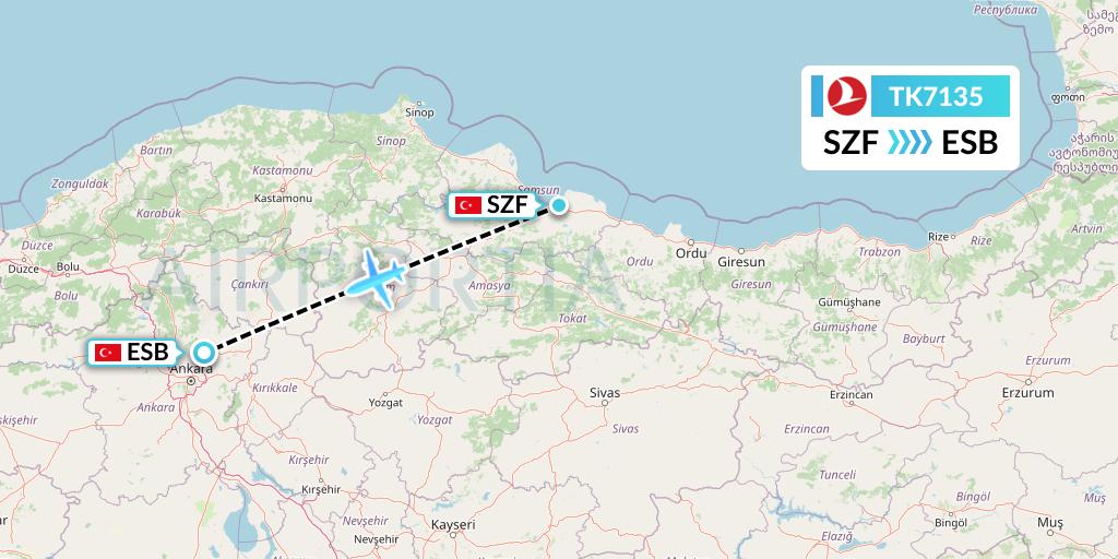 TK7135 Flight Status Turkish Airlines Samsun to Ankara (THY7135)