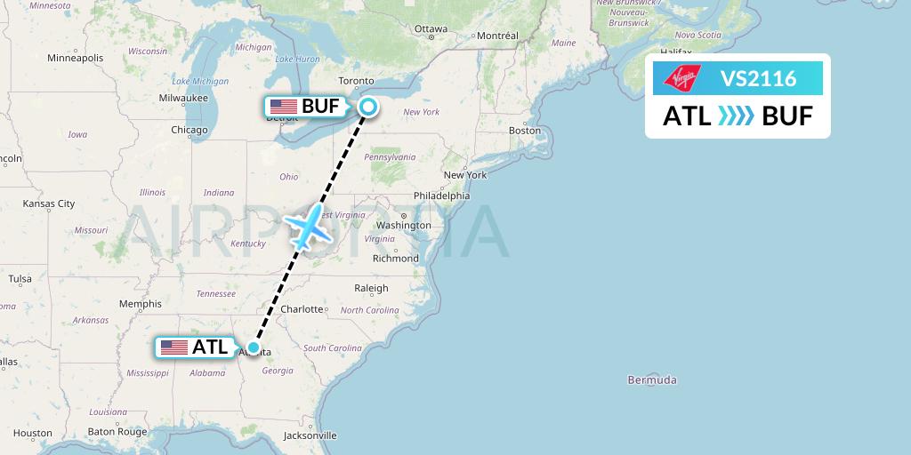 VS2116 Virgin Atlantic Airways Flight Map: Atlanta to Buffalo