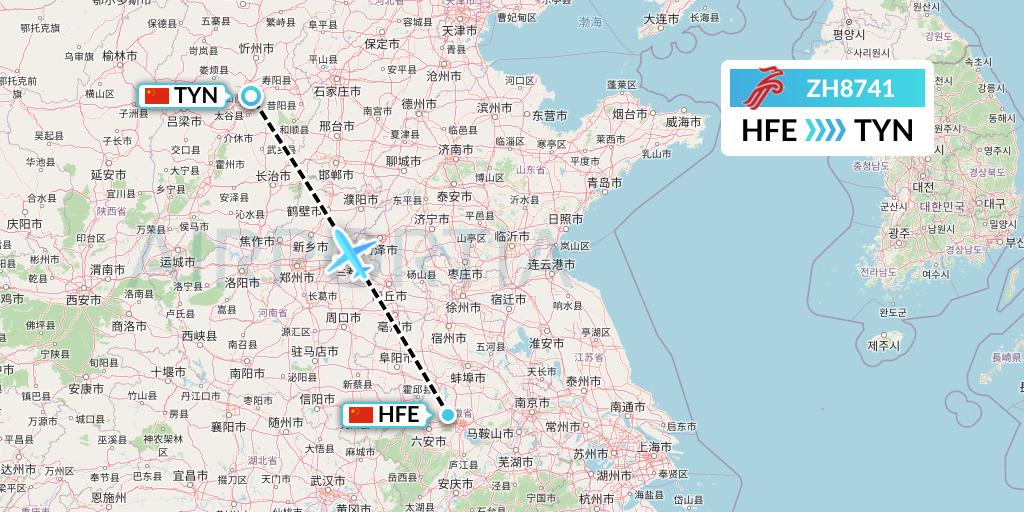 ZH8741 Shenzhen Airlines Flight Map: Hefei to Taiyuan