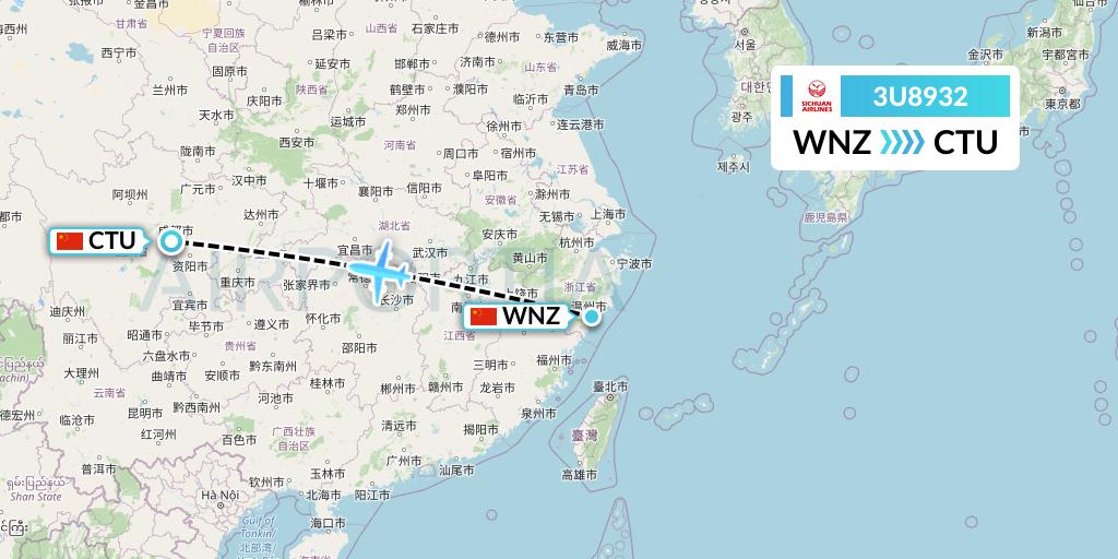 3U8932 Sichuan Airlines Flight Map: Wenzhou to Chengdu