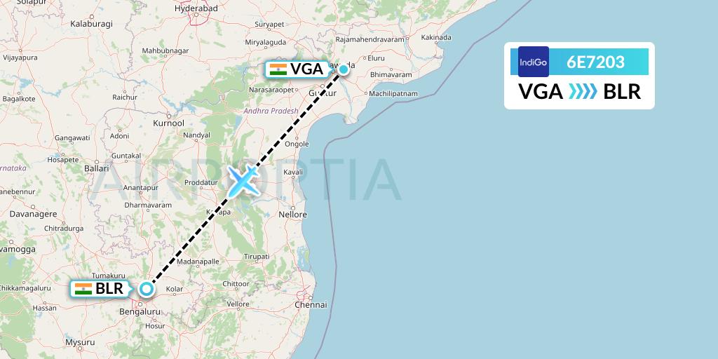 6E7203 IndiGo Airlines Flight Map: Vijayawada to Bangalore