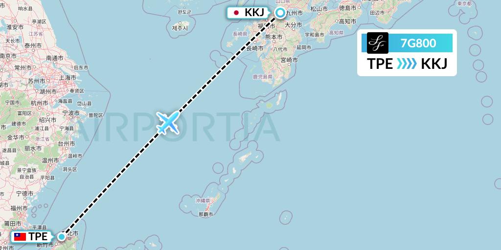 7G800 Starflyer Flight Map: Taipei to Kitakyushu
