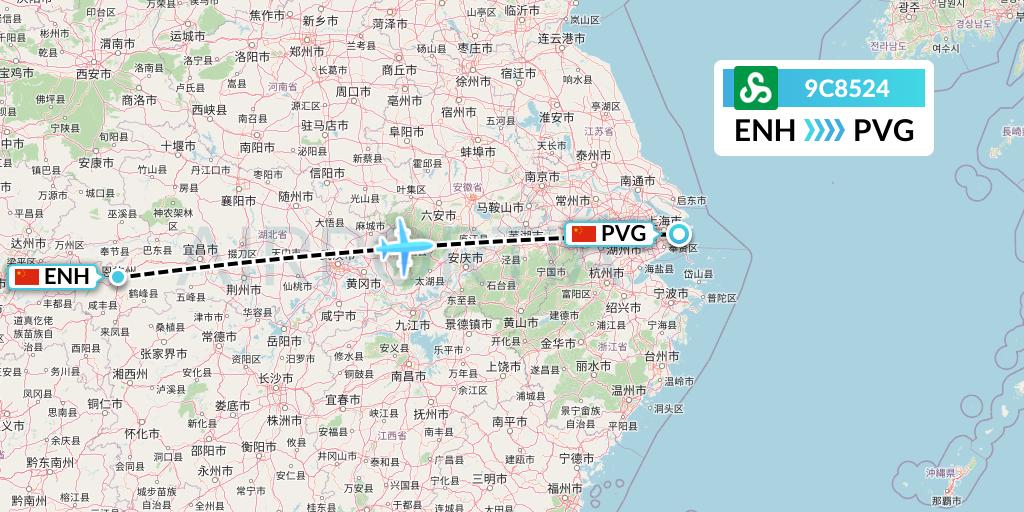 9C8524 Spring Airlines Flight Map: Enshi to Shanghai