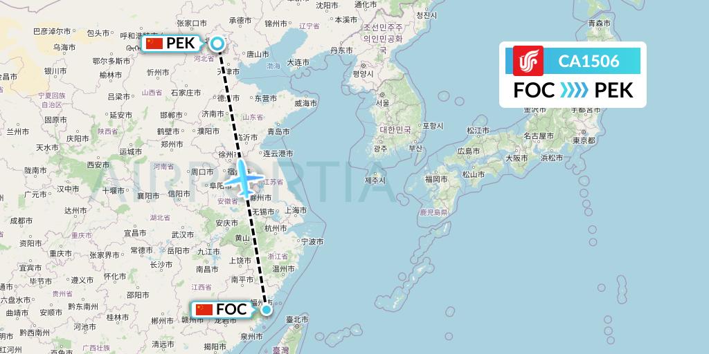 CA1506 Air China Flight Map: Fuzhou to Beijing