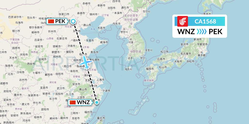 CA1568 Air China Flight Map: Wenzhou to Beijing