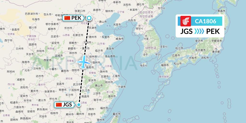 CA1806 Air China Flight Map: Ji'an to Beijing