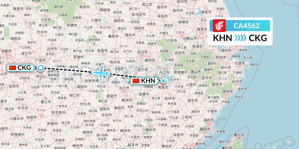 CA4562 Air China Flight Map: Nanchang to Chongqing