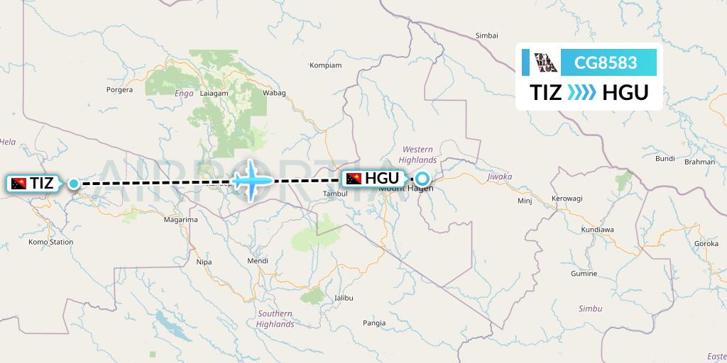 CG8583 Airlines PNG Flight Map: Tari to Mount Hagen