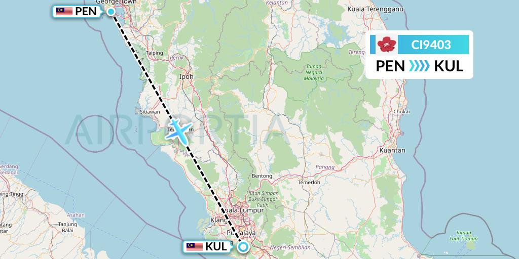 CI9403 China Airlines Flight Map: Penang to Kuala Lumpur