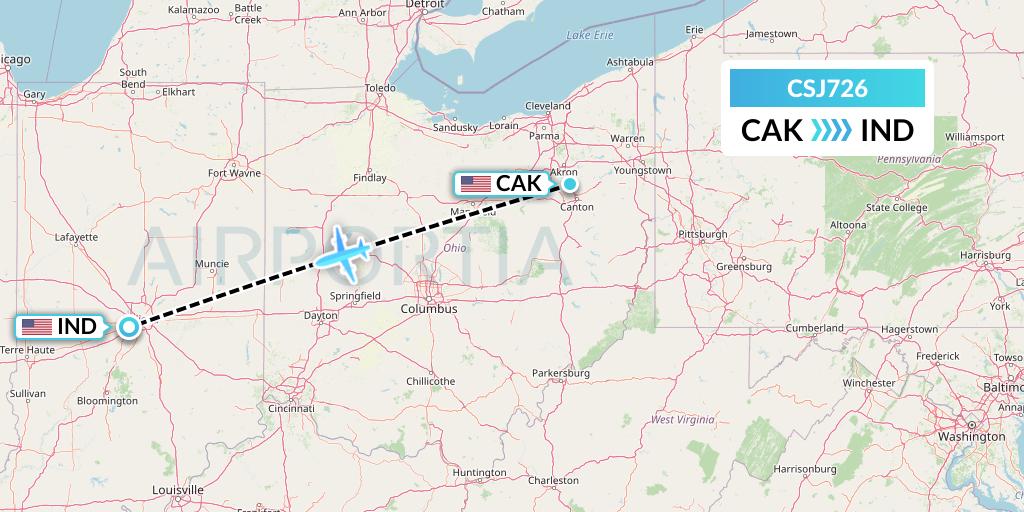 CSJ726 Castle Aviation Flight Map: Akron to Indianapolis