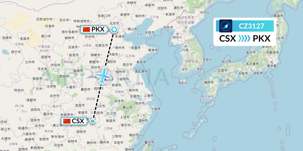 CZ3127 China Southern Airlines Flight Map: Changsha to Beijing