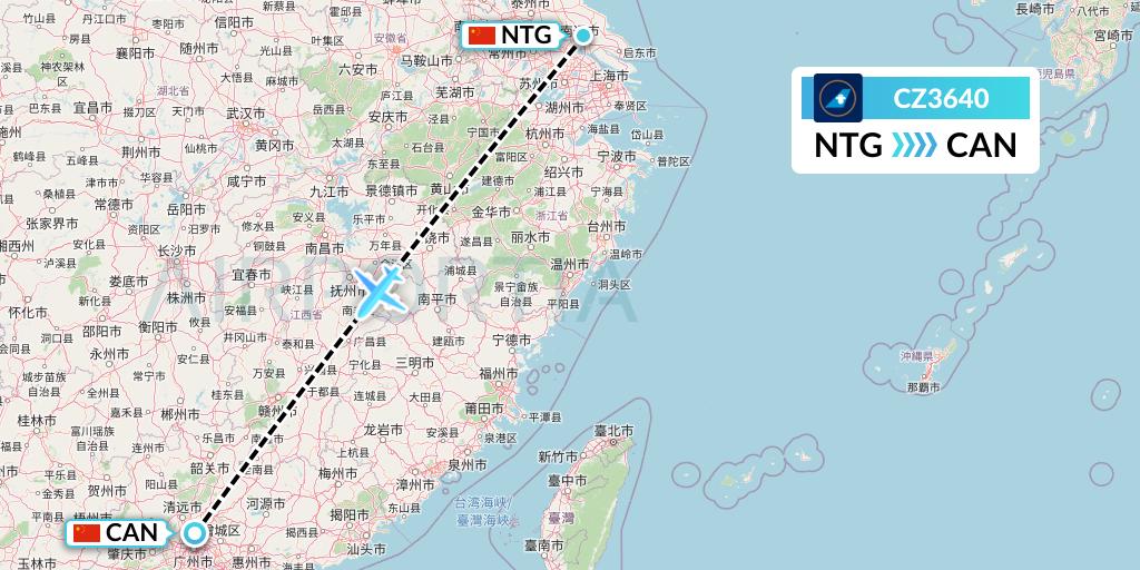 CZ3640 China Southern Airlines Flight Map: Nantong to Guangzhou