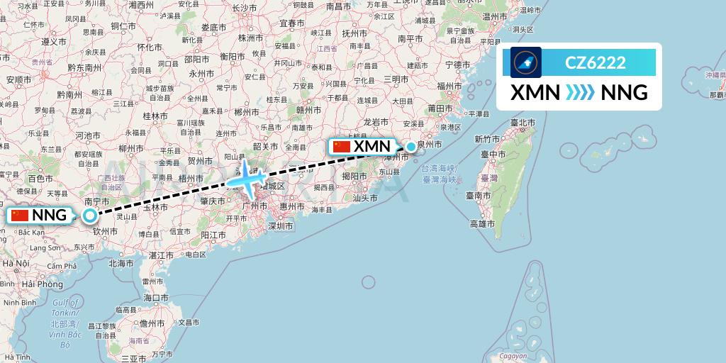 CZ6222 China Southern Airlines Flight Map: Xiamen to Nanning