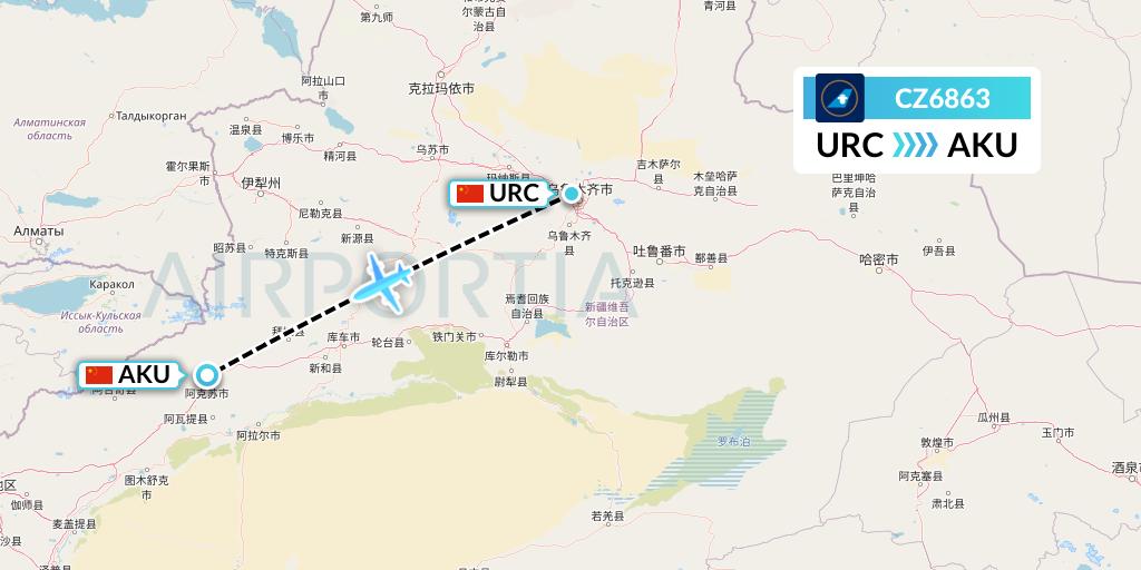 CZ6863 China Southern Airlines Flight Map: Urumqi to Aksu