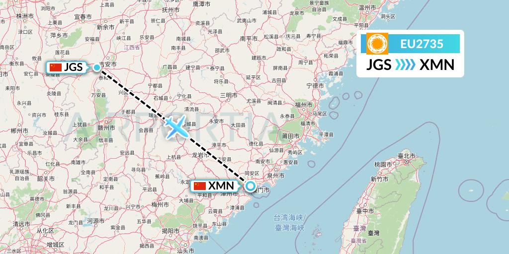 EU2735 Chengdu Airlines Flight Map: Ji'an to Xiamen