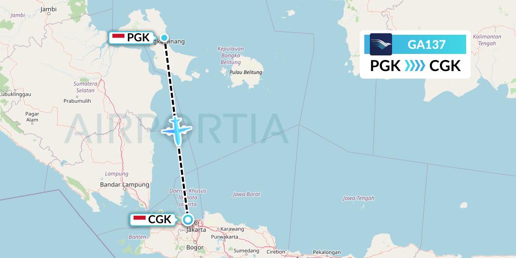 GA137 Garuda Indonesia Flight Map: Pangkal Pinang to Jakarta