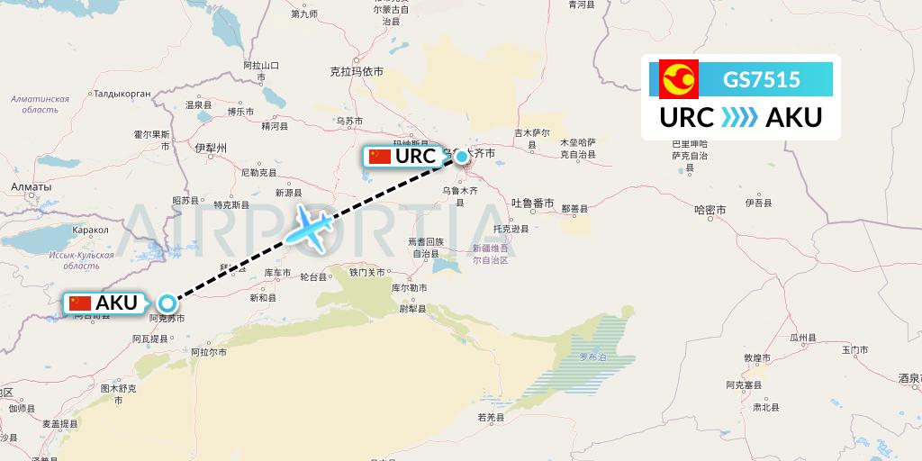 GS7515 Tianjin Airlines Flight Map: Urumqi to Aksu