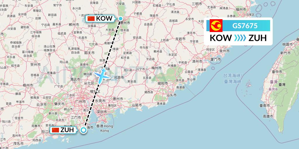 GS7675 Tianjin Airlines Flight Map: Ganzhou to Zhuhai