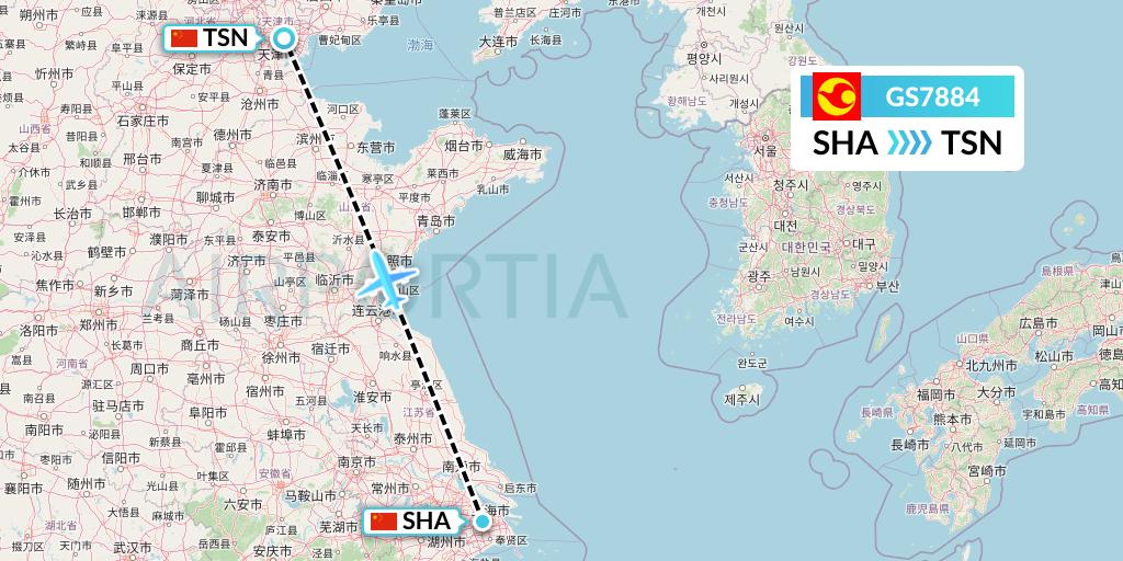GS7884 Tianjin Airlines Flight Map: Shanghai to Tianjin