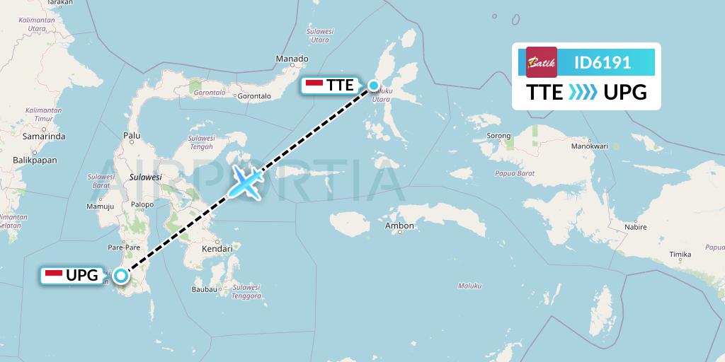 ID6191 Batik Air Flight Map: Ternate to Makassar