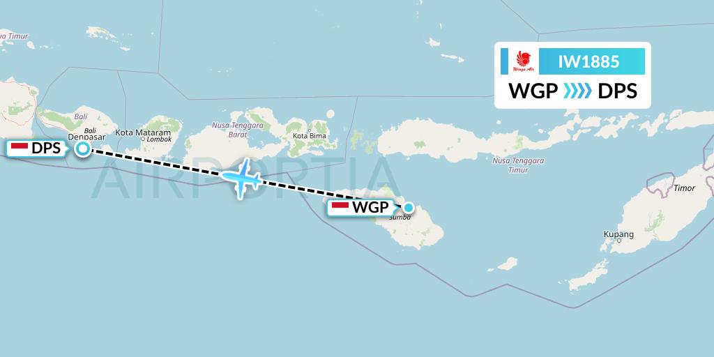 IW1885 Wings Air Flight Map: Waingapu to Denpasar