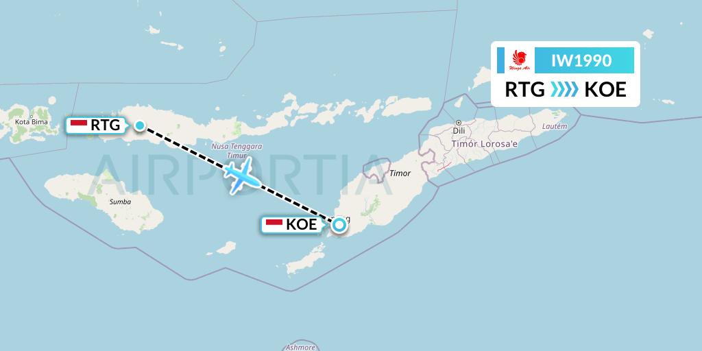 IW1990 Wings Air Flight Map: Satar Tacik-Flores Island to Kupang