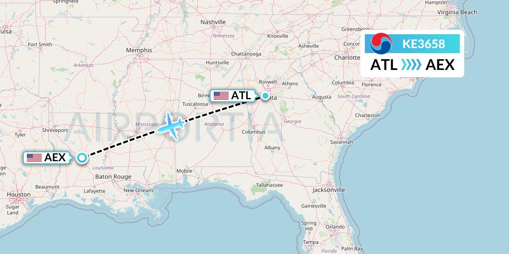 KE3658 Korean Air Flight Map: Atlanta to Alexandria