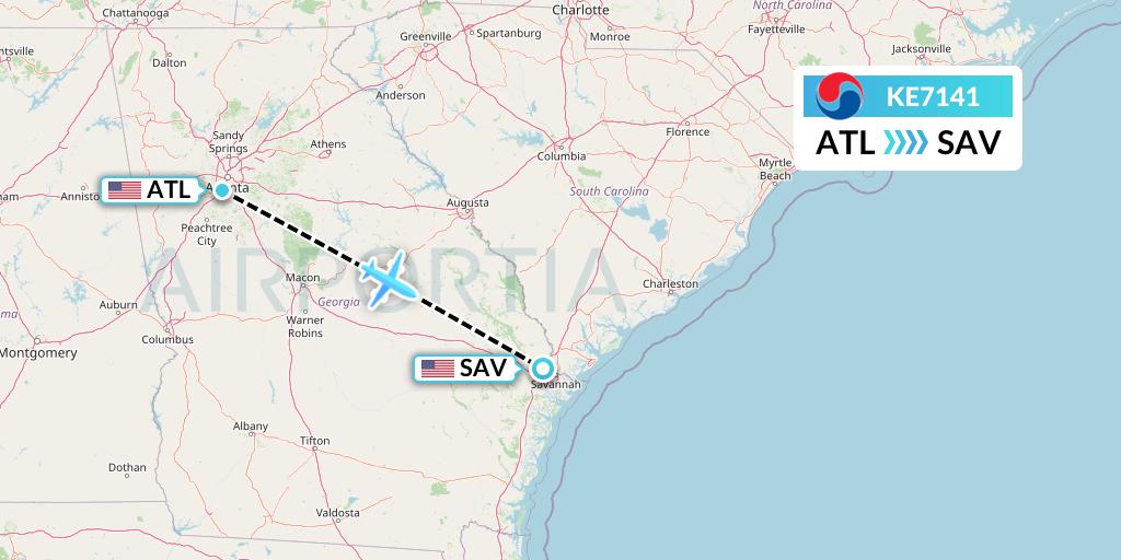 KE7141 Korean Air Flight Map: Atlanta to Savannah