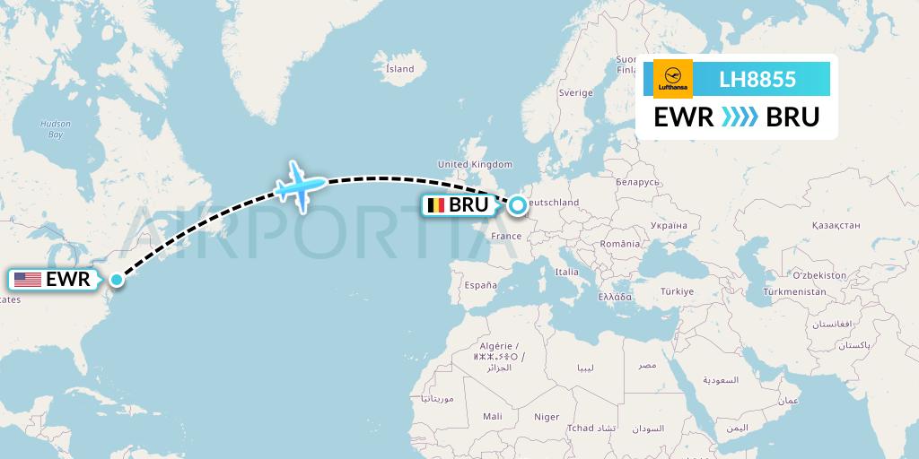 LH8855 Lufthansa Flight Map: New York to Brussels