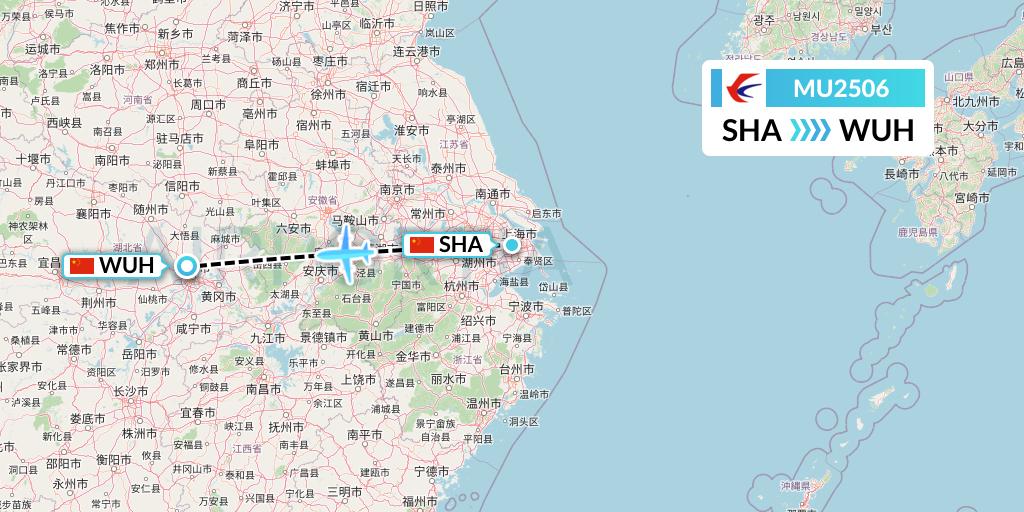MU2506 China Eastern Airlines Flight Map: Shanghai to Wuhan